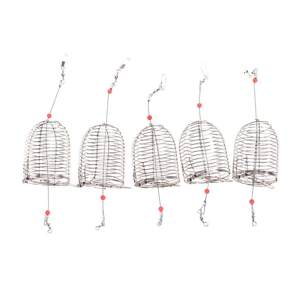Etereauty 5 PCS Stainless Steel Fishing Bait Cage Lure Cage Bait Fishing Trap Basket Feeder Holder Fishing Tackle - Size M