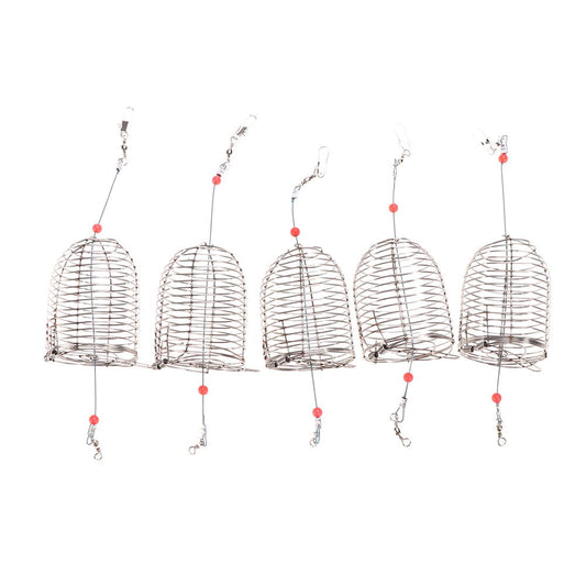 Etereauty 5 PCS Stainless Steel Fishing Bait Cage Lure Cage Bait Fishing Trap Basket Feeder Holder Fishing Tackle - Size M