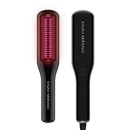 Enzo Milano - SX ENZOcool Professional 2-in-1 Electric Hot Comb, Close-to-Root-Heating Hair Straightener for Thick Hair (for Thin Tresses Too), Electric Straightener & Curler for Wavy Hairstyle