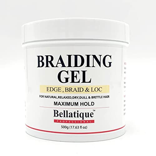 BELLATIQUE Professional Braiding Gel Maximum Hold Gel (17.63 Oz) for Natural, Relaxed, Dry, Dull, & Brittle Hair - No Flaking, No Whitening, Fast Drying, High Shine, Maximum Hold - Lasts Up to 48 Hrs