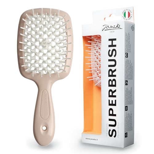 Janeke Original Patented Superbrush Detangler Brush Anti-static Hairbrush Easy For Wet or Dry Use Flexible with Nylon Bristle Great for All Hair Types - Long Thick Curly (Nude)