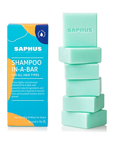 SAPHUS 6Pcs Shampoo Bars for Hair with Conditioner Effective (8.46oz), Natural Ingredients Solid Shampoo, Sulfate Free, Plastic Free, Travel Friendly