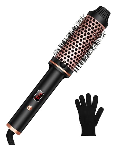 1.5 in Thermal Brush, 10 Temps LCD Display Up to 410°F Curling Brush Curling Iron Heated Curling Brush, Double PTC Ceramic Tourmaline Ionic Volumizing Brush, 110-240V Travel Curling Iron Curling Comb