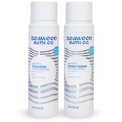 Seaweed Bath Co. Gentle Shampoo and Conditioner Set, Unscented, 12 Ounce (Pack of 2), Sustainably Harvested Seaweed, Aloe, Argan Oil, For Sensitive Scalps