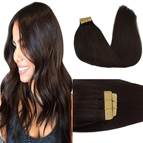 GOO GOO 18inch Tape in Hair Extensions Dark Brown Remy Straight Natural Hair Extensions Tape in Human Hair Skin Weft 50g 20pcs