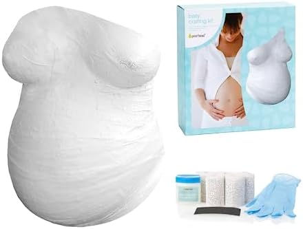 Pearhead Belly Casting Kit, Gender-Neutral Pregnancy Keepsake for Expecting Mothers, Baby Nursery Décor, Mother’s Day Keepsake, Pregnant Belly Imprint DIY Kit, White
