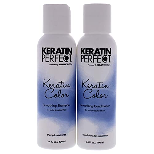 Keratin Perfect - Color Travel Duo - Shampoo & Conditioner - Reduce Dull Hair - Glossy Shine - For Color Treated Hair - Moisture Retain - Sulfate Paraben Free - 3.4 Oz