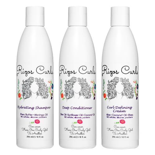 Rizo Curls Trio Bundle, Hydrating Shampoo & Deep Conditioner & Curl Cream Bundle, Gently Cleanse and Hydrate Curly Hair, Style & Define Curls for Frizz Free Volume
