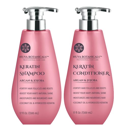 Keratin Shampoo and Conditioner Set - Keratin Hair Treatment with Argan Oil Anti Frizz Shampoo and Conditioner - Keratin Complex Shampoo and Conditioner with Coconut Oil - Sulfate Free Shampoo (17oz)