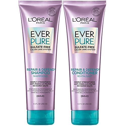 L'Oreal Paris EverPure Repair and Defend Sulfate Free Shampoo and Conditioner Kit for Color-Treated Hair, Strengthens and Repairs Damaged Hair, with Goji, 8.5 Ounce, Set of 2