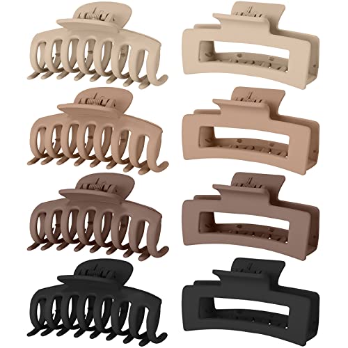 Lolalet 8 Colors Hair Clips Claw Clips Hair Claw Clips, 2 Styles Nonslip Medium Large Jaw Clip for Women Girls, 4 Square Matte and 4 Bright Acrylic Hair Clamps for Thick Thin Fine Long Hair -Style E