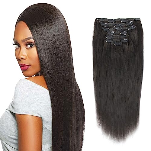 Sassina Italian Light Yaki Straight Clip in Human Hair Extensions Real Remy Double Wefts 9A Grade For Fashion Black Women 120 Grams 7 Pieces With 17 Clips, YS 12 Inch