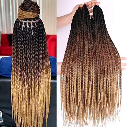Box Braids Crochet Hair Prelooped 6 Packs 24 Inch Ombre Dark Roots Honey Blonde 3X Goddess Senegalese Twist Tissage Fiber Kanekalon Braiding Hair Extensions 22 Strands/Pack 100g (T1B/4/27#)