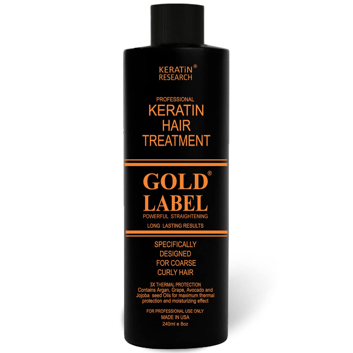 Gold Label Brazilian Keratin Hair Treatment Straightening works on All Hair Types Incl Coarse Thick Dry Frizzy Curly Bleached Dominican Brazilian Indian Strong formula Hair 240ml
