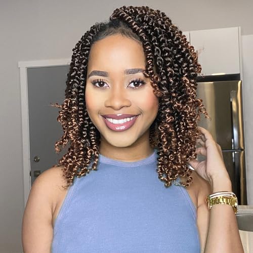 Fulcrum Passion Twist Hair 10 Inch, 8 Packs Passion Twist Crochet Hair for Black Women, Prelooped Crochet Twist Hair with Curly Ends (10Inch, T30#)
