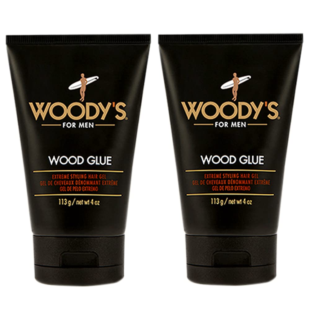Woody's Wood Glue Extreme Styling Gel for Men, Intense Long-lasting Hold with No Flaking, Quick-drying, Retains Moisture, Suitable for All Hair Types and Hair Styles, 4 oz - 2 pack