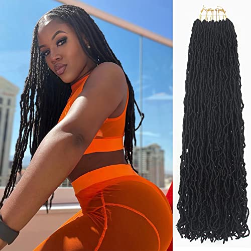 Faux Locs Crochet Hair Soft 20 Inches 7 Packs Goddess Crochet Hair Black Natural Wave Braids Hair Extensions Distressed Pre Looped Butterfly Locs For Black Women (20 Inch , 1B#)