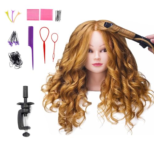 SOPHIRE 26"-28" Long Hair Mannequin Head with 60% Real Hair, Hairdresser Practice Training Head Cosmetology Manikin Doll Head with 9 Tools and Clamp - Golden, Makeup On