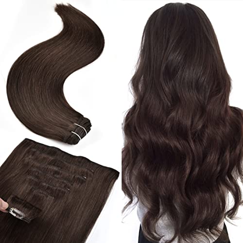 Senmy Hair Extension Clip In Human Hair 120g 7Pcs Remy Dark Brown Human Hair Clip in Hair Extension 20 Inch Clip in Human Hair Extension For Women