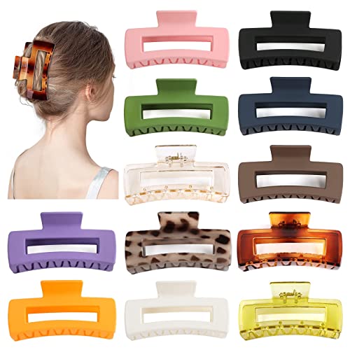 12 Pcs 4.13 Inch Large Hair Clips for Women Thick Hair, Big Hair Claw Clips Hair Accessories, Strong Hold Matte Square Claw Hair Clips Rectangle Hair Styling Accessories, Gifts for Women Girls