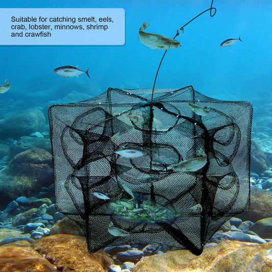 FAGINEY 6/12 Holes Automatic Fishing Net Shrimp Cage Nylon Foldable Crab Fish Trap Cast Fishing Pot, Fishing Trap Net, Fishing Gear