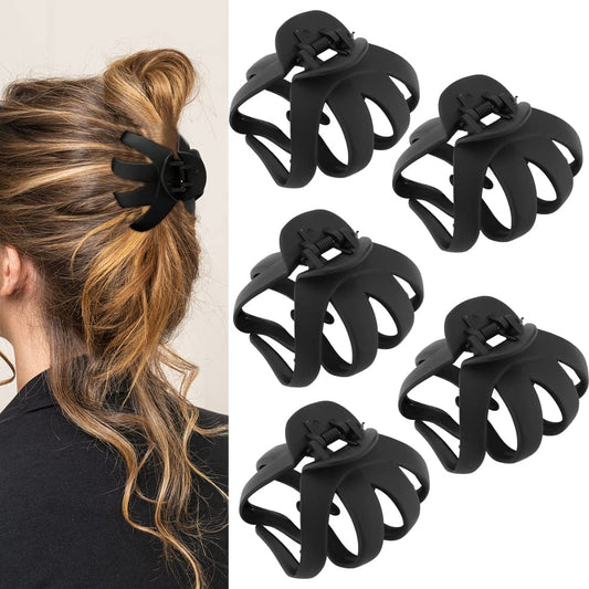 ATODEN Claw Clips for Thick Hair Black Hair Clips for Thick Hair 3.15'' Matte Hair Clips 5Pcs Octopus Hair Clip Large Hair Clips Long Thick Hair Claw Clip Jumbo Hair Clips Big Hair Clips Giant Clips