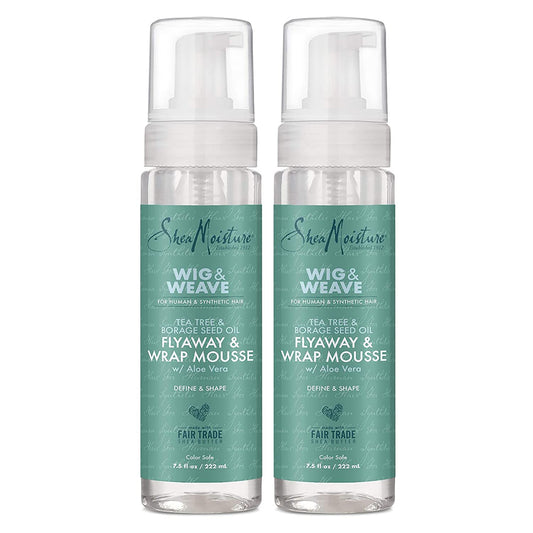 SheaMoisture Flyaway & Wrap Mousse for Wigs, Weaves & Hair Extensions, Tea Tree Oil, Borage Seed Oil, Aloe Vera, Define Curly Hair, Add Volume or Smooth Straight Styles, 2 Pack – 7.5 Fl Oz Ea