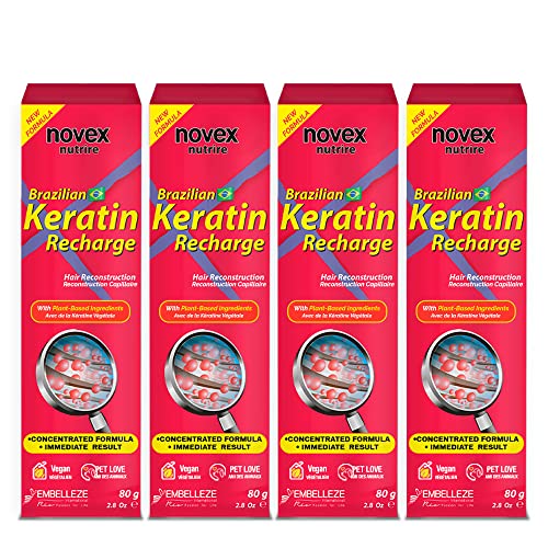 NOVEX Brazilian Keratin Recharge Tube Leave In Conditioner - Reconstructive Keratin - keratin conditioner for Frizz control & Damage Repair - keratin hair treatment (Pack of 4)