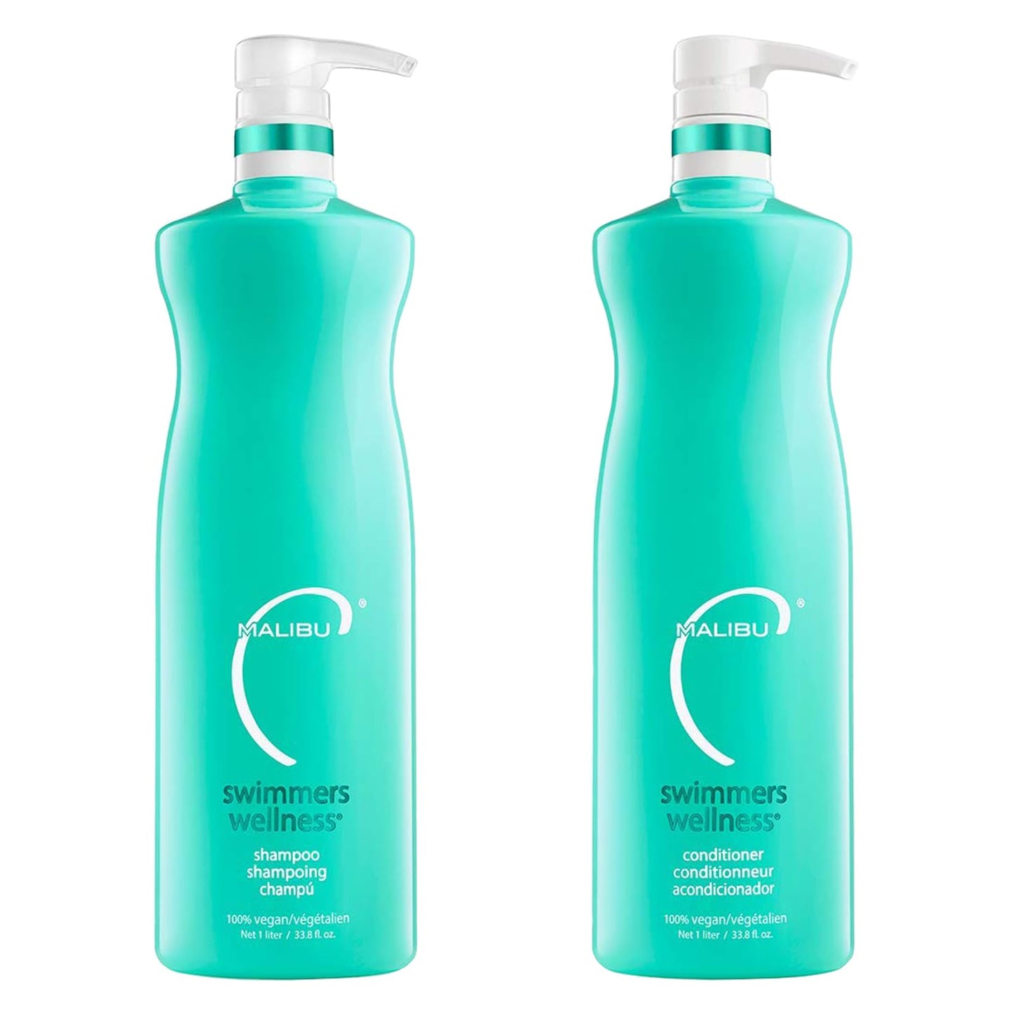 Malibu C Swimmers Wellness Shampoo & Conditioner Liter Set (33.8 oz) - Moisturizing Hair Care for Swimmers - Protects Against Chlorine Damage & Combats Brittle Hair