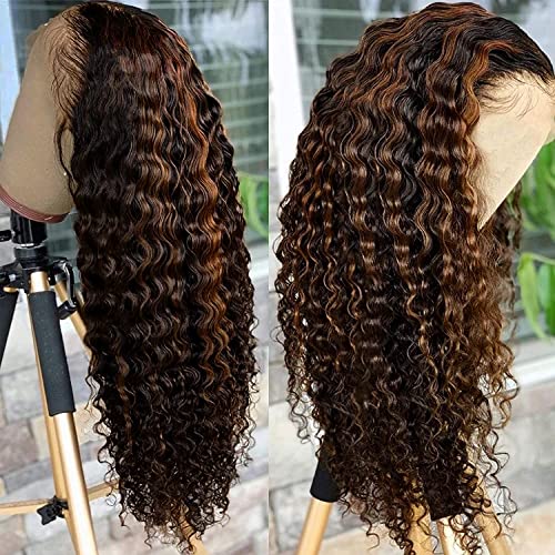 Super idol Ombre Highlight Deep Wave Lace Front Wigs Human Hair 1B/30 Honey Blonde Lace Closure Wigs for Black Women Pre plucked with Baby Hair Free Part(16 Inch, 1B/30 Highlight Wig)