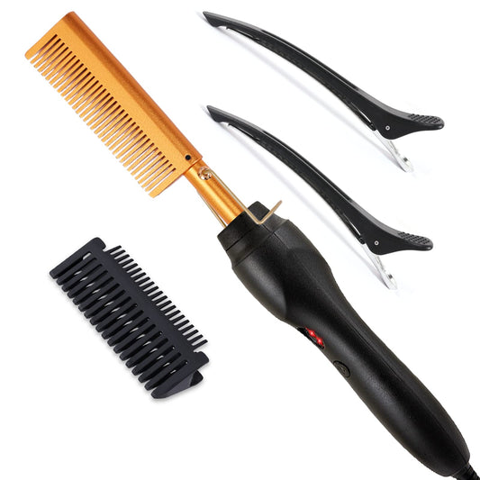 Hot Comb Electric, Professional Electrical Straightening Comb, High Heat Press Comb, Hot Comb Hair Straightener, Electric Heating Comb, Ceramic Comb Security Portable Curling Iron Heated Brush