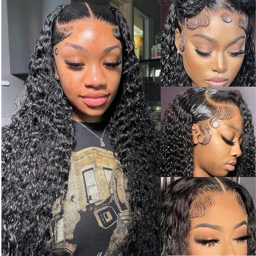 Manorshen 13x4 Glueless Deep Wave Lace Front Wig Pre Plucked Wigs Human Hair Deep Curly Wigs With Baby Hair Unprocessed Brazilian Virgin Hair For Women 150% Density