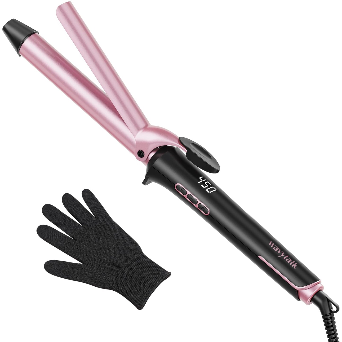 Wavytalk 1 Inch Curling Iron, Curling Wand with Ceramic Coating Barrel, Professional Hair Curling Iron Instant Heat up to 450°F, Dual Voltage Curling Iron, Include Heat Resistant Glove(Rose Pink)
