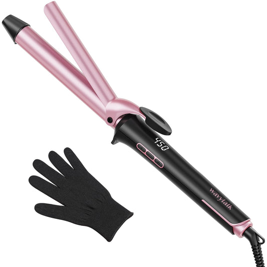 Wavytalk 1 Inch Curling Iron, Curling Wand with Ceramic Coating Barrel, Professional Hair Curling Iron Instant Heat up to 450°F, Dual Voltage Curling Iron, Include Heat Resistant Glove(Rose Pink)