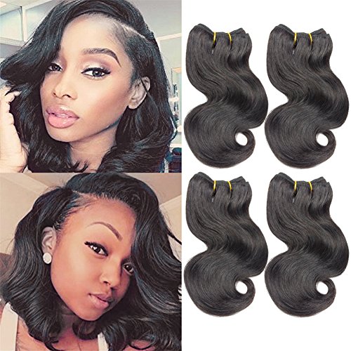 4Bundles Brazilian Body Wave Virgin Hair Extension Human Hair Bundles 8"Short Virgin Brazilian Hair Weaves 50G/Pcs Human Hair Extensions Natural color (8''x4 BODY, Natural)