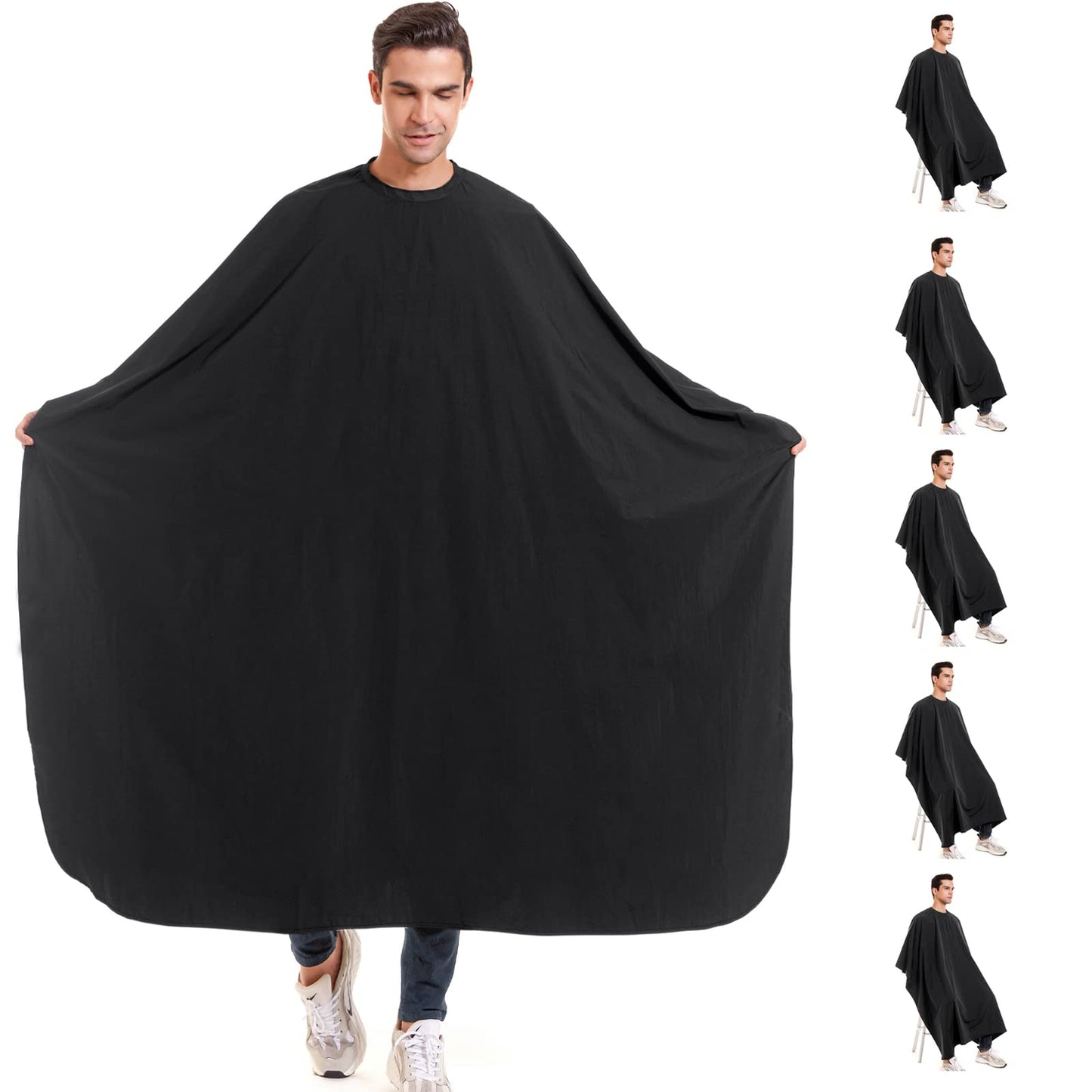 izzycka 5 Pack Barber Cape for men, Salon Large Hair Cutting Cape, 64"x56" Nylon Waterproof Haircut Cape With Adjustable Snap Closure Color Capes, Professional Stylist Hairdresser apron adults -Black