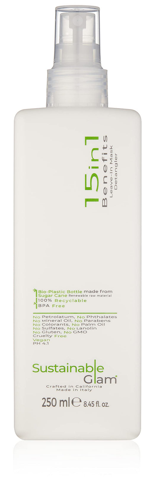 Sustainable Glam 15in1 Benefits Leave-In Hair Mask Detangler Spray Conditioner with Argan, Coconut & Avocado Oil