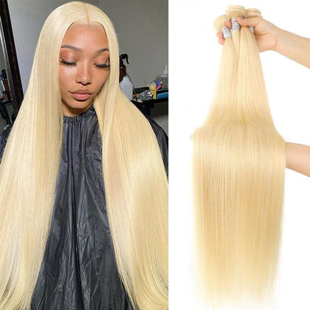 Seekomi Brazilian 613 Straight Human Hair Bundles 10 12 14 Inch Human Hair Straight Bundles 12A Unprocessed Virgin Remy 613 Human Hair 3 Bundles Deals Blonde Straight Hair Extensions
