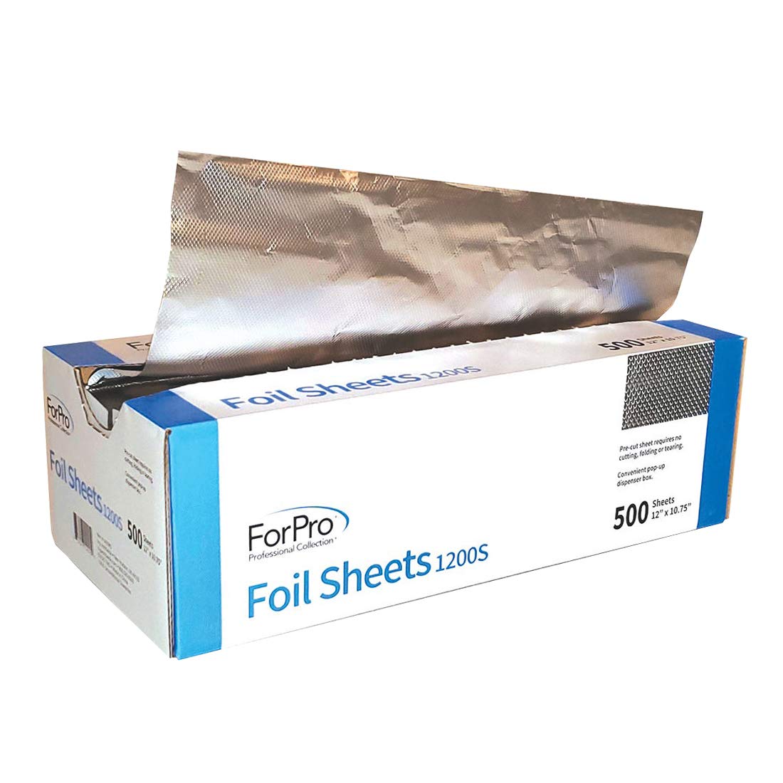 ForPro Embossed Foil Sheets 1200S, Aluminum Foil, Pop-Up Dispenser, for Hair Color Application and Highlighting Services, Food Safe, 12” W x 10.75” L, 500-Count