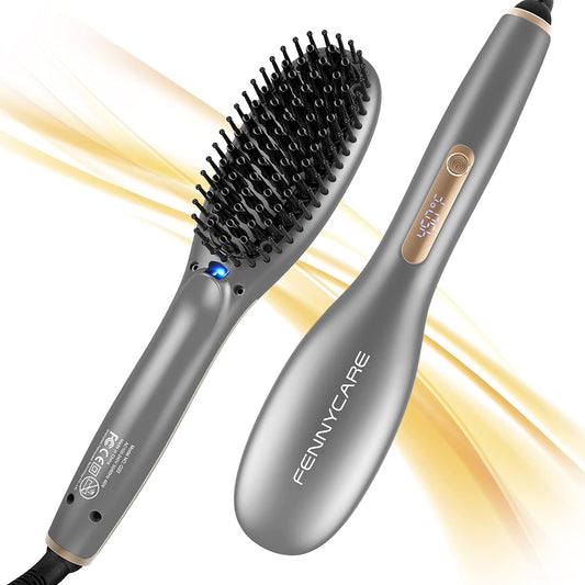 FENNYCARE Ionic Hair Straightener Brush, Enhanced Ionic Straightening Brush with 8 Heat Levels for Silky Hair, Fast Heating Portable Straightener Brush, Anti-Scald & Auto-Off &Safe and Easy to Use