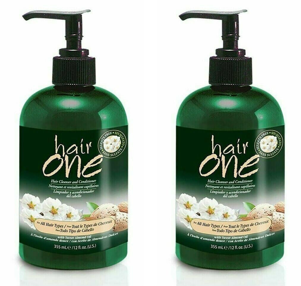 Hair One Hair Cleanser and Conditioner for All Hair Types with Sweet Almond Oil 355ml / 12oz "Pack of 2"