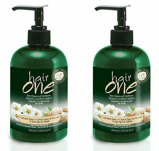 Hair One Hair Cleanser and Conditioner for All Hair Types with Sweet Almond Oil 355ml / 12oz "Pack of 2"
