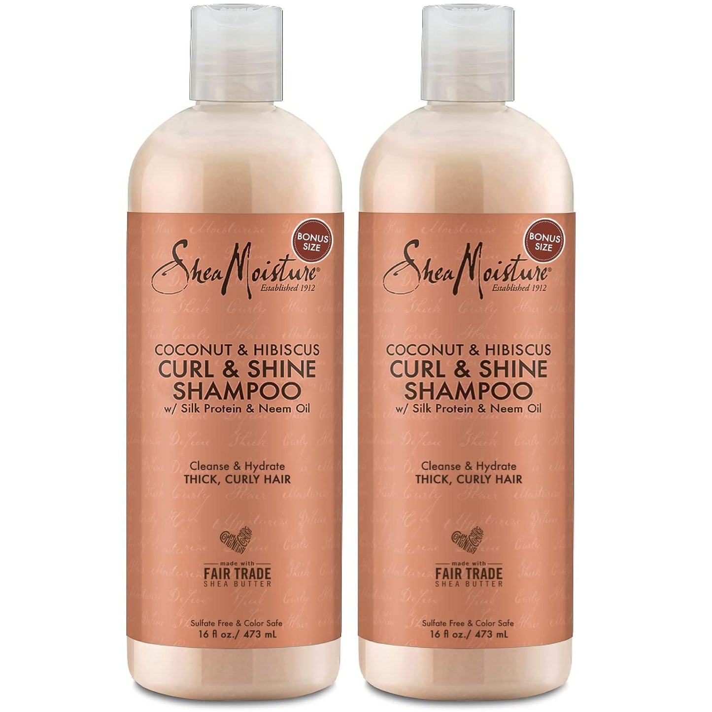 Shea Moisture Curly Hair Products, Coconut & Hibiscus Curl & Shine Shampoo, Shea Butter, Coconut Oil, Vitamin E, Sulfate Free Shampoo, Anti Frizz, Family Size (2 Pack – 16 Fl Oz Ea)