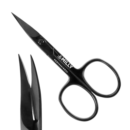 By MILLY German Steel Professional Nail Scissors | Hammer Forged Manicure Scissors | Razor Sharp Curved Blade Nail Scissors for Women - 100% Stainless Steel Beauty Scissors for Nails (Black)