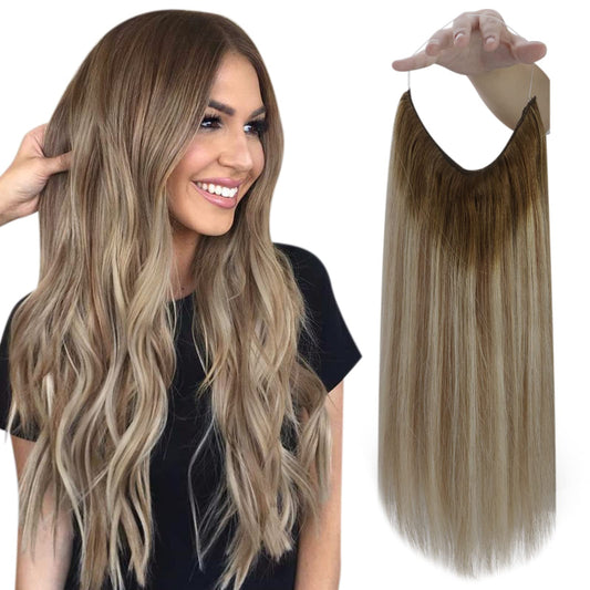 Fshine Hair Extensions Human Hair Balayage Walnut Brown to Ash Brown and Butter Blonde 18 Inch 80g Wire Hair Extensions Natural Hair Extensions