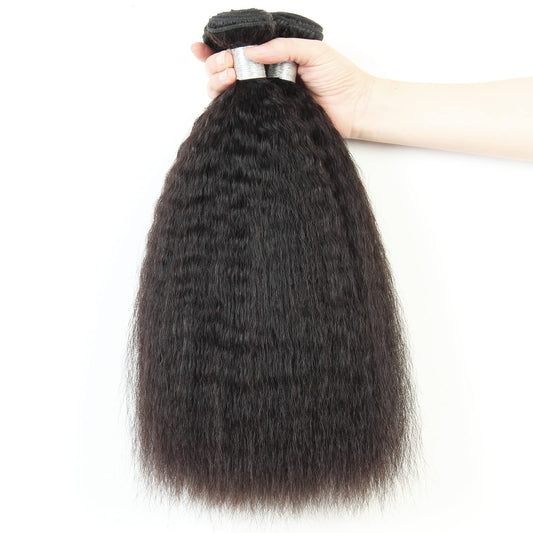 Kinky Straight Brazilian Human Hair Bundles Yaki Straight Hair Bundles 12A Unprocessed Virgin Human Hair Extensions Remy Same Direction Cuticle Real Natural Color 12 12 12 Inch