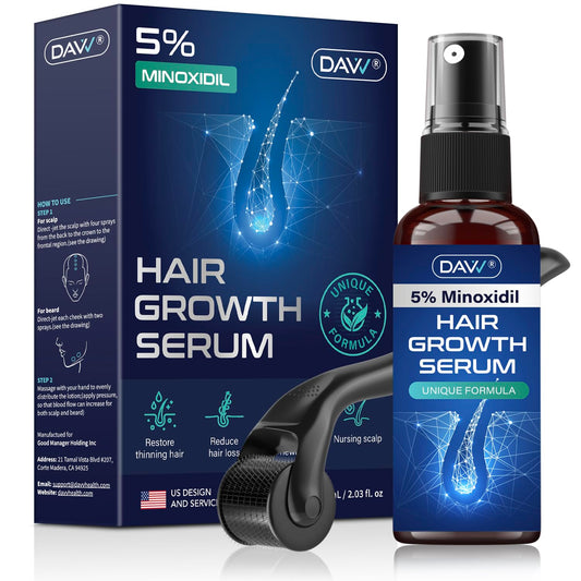 Hair Growth Serum 5% Minoxidil for Men and Women: Hair Regrowth Treatment Kit for Stronger, Thicker, Longer hair. It Helps to Stop Thinning and Loss of hair Size 60Ml