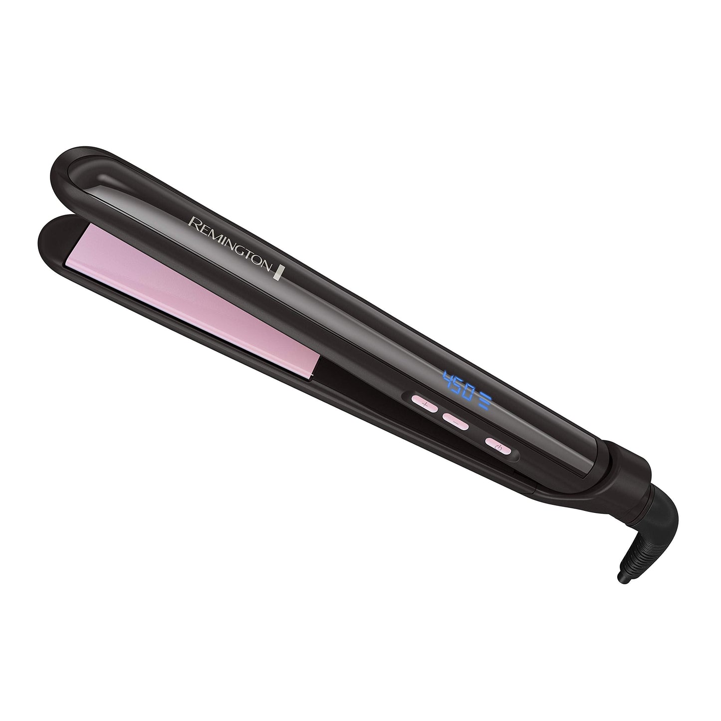 Remington S9500 Pro 1" Pearl Ceramic Flat Iron, Hair Straightener, Digital Controls + 9 Heat Settings, Black/Pink