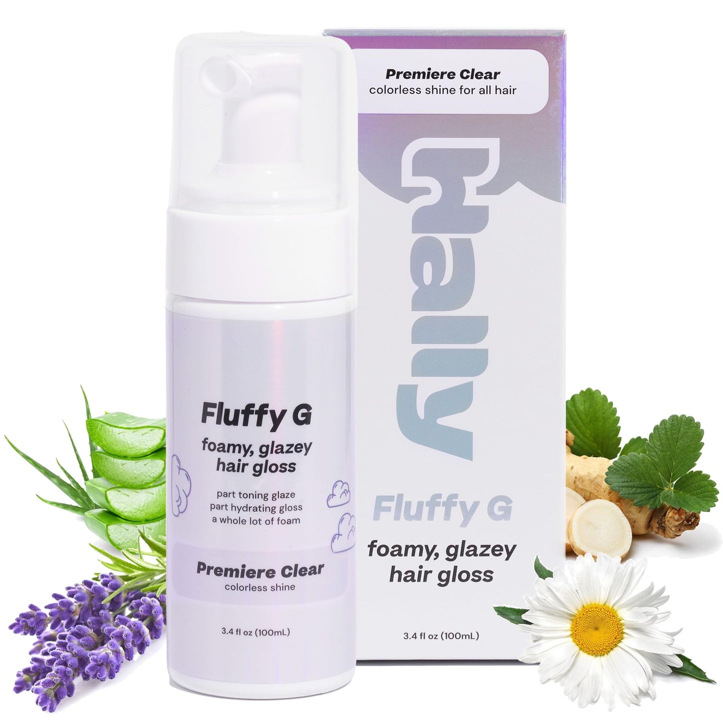 HALLY Fluffy G Hair Gloss Foam | Premiere Clear | High Shine Hair Glaze Treatment for Women | In Shower Use | Top Coat for Silky Shiny Hair | Ideal for Color Treated, Fine, and Dry Hair