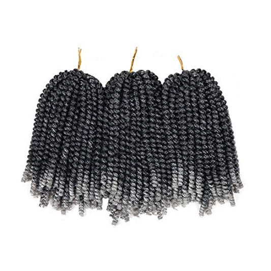 Beyond Beauty Spring Twist Crochet Hair 90strands 8 Inch Fluffy Spring Twists Braiding,Spring Twist Crochet Braids Bomb Twist Crochet Hair for Black Women (M1B-Grey)